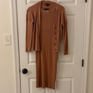 Rachel Zoe Ribbed Knit Dress with Buttoned Cardigan